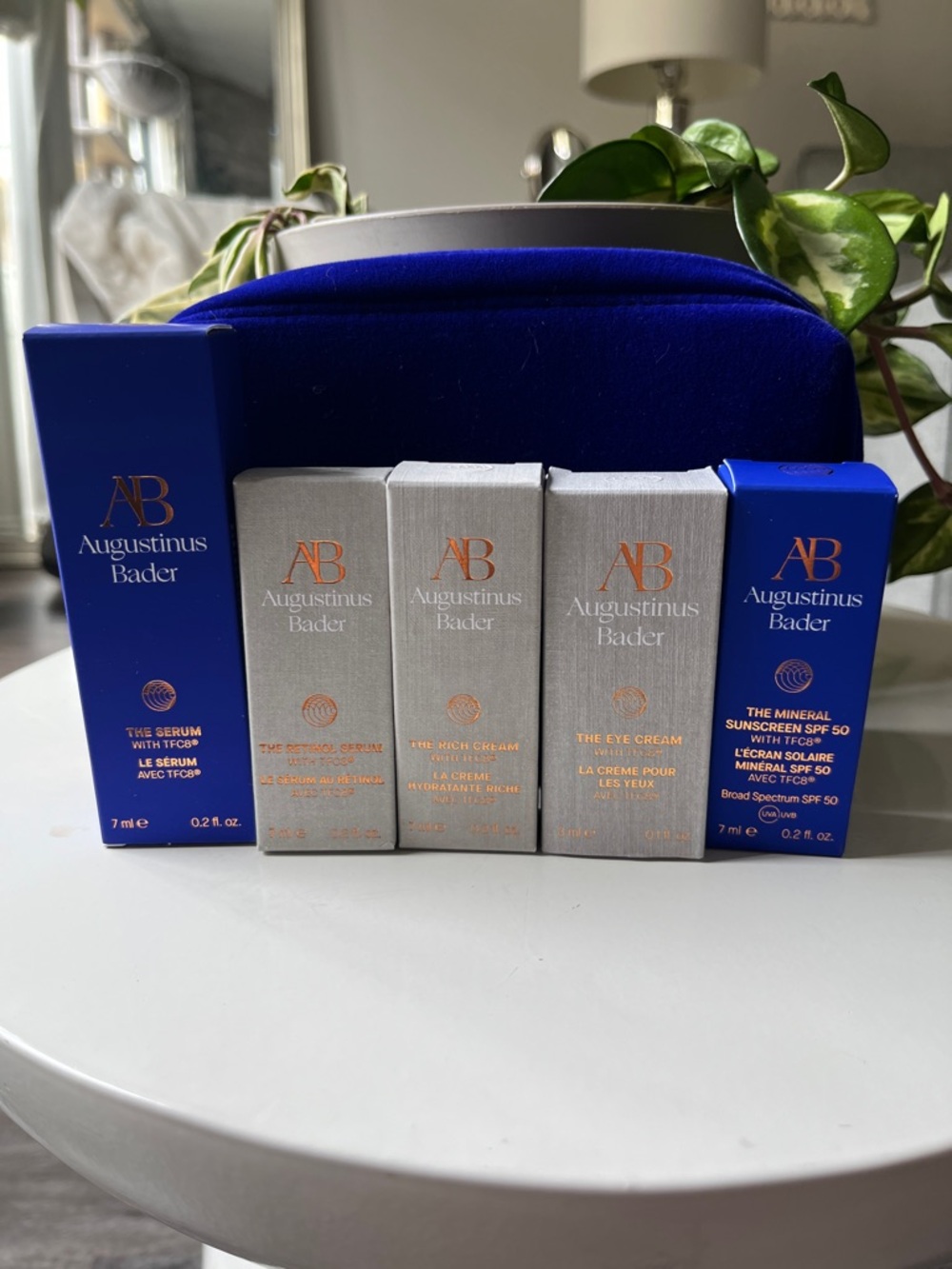 Augustinus Bader 5 Piece Skincare Set - with signature cosmetic zip top pouch.